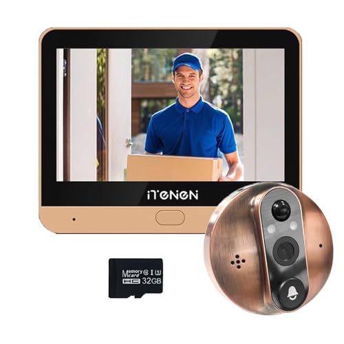 iTenen Mirilla Digital Puerta con Tarjeta 32GB, 3MP Videoportero WiFi con Mirilla Digital Puerta WiFi Grabadora, Batería 5000mAh, 166° Visión, Detección Humanoide AI, Audio Bidireccional