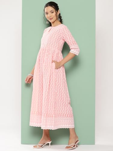 Image of Libas Womens Embroidered Cotton Fit and Flare Dress for Women