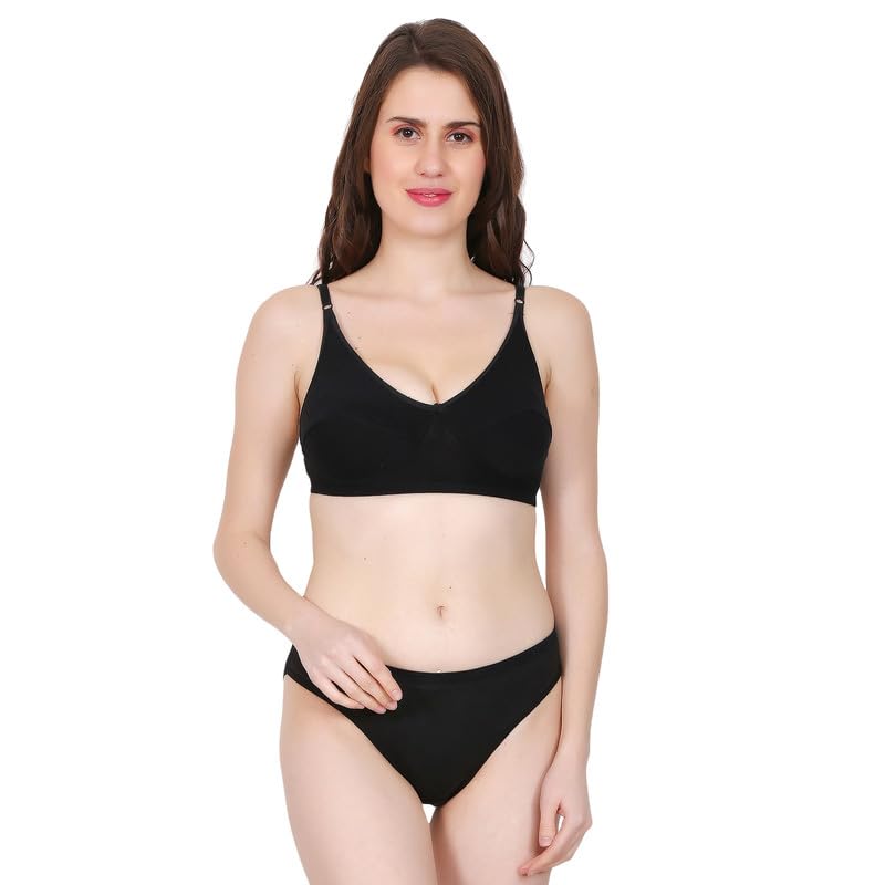 Image of Women's Spandex Cotton Padded Lingerie Bra Panty Set Full Coverage S to 3XL