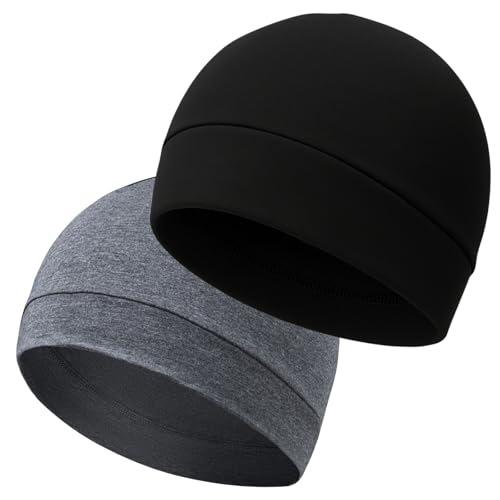 KMUTZENS Bonnet de cyclisme sous le casque, léger et fin, en coton, pour homme et femme, parfait comme bonnet de sommeil, bonnet de course, bonnet de mi-saison, Noir et gris., taille unique