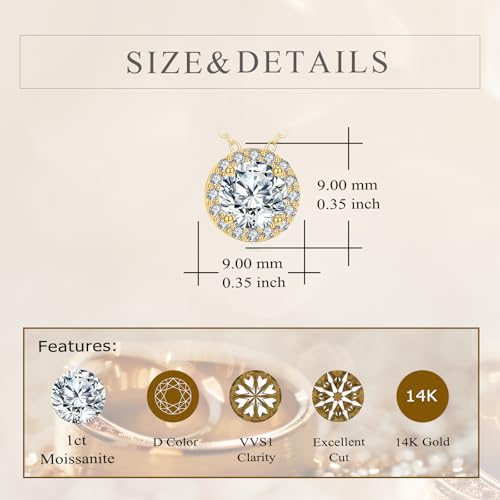 14K Real Gold Moissanite Necklace Solid Yellow Gold Pendant Jewelry Birthday Mother's Day Anniversary Christmas Gifts for Women3