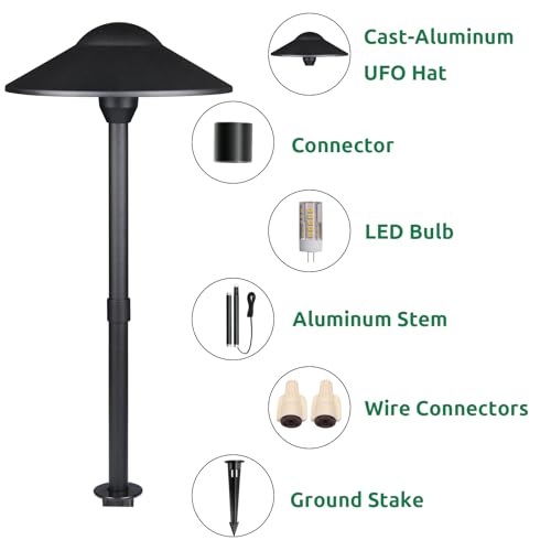 Lumina Lighting® Low Voltage Landscape Lighting Cast-Aluminum Path and Area Light Warm White 3W G4 LED Bulb and ABS Ground Stake Included for Yard Walkway Lawn PAL0108-BkLED10 (Black,10-Pack) by Lumina Lighting - Image 2