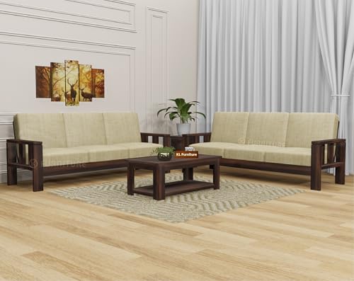 Image of KL Furniture Wooden 6 Seater Sofa for Living Room | Sheesham Wood Sofa Set 6 Seater for Home Furniture 3+3 | Solid Wood Sofa Set (Walnut Finish)