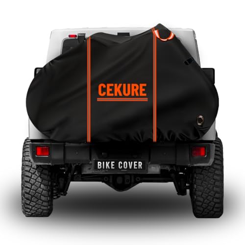 CEKURE Heavy-Duty 600D 1-2 Bikes Bike Cover Transport on Rack - Accident Proof Reflective Design Bike-Covers for 2 Bikes on Rear Bike Rack Ultra Waterproof Ebike Cover