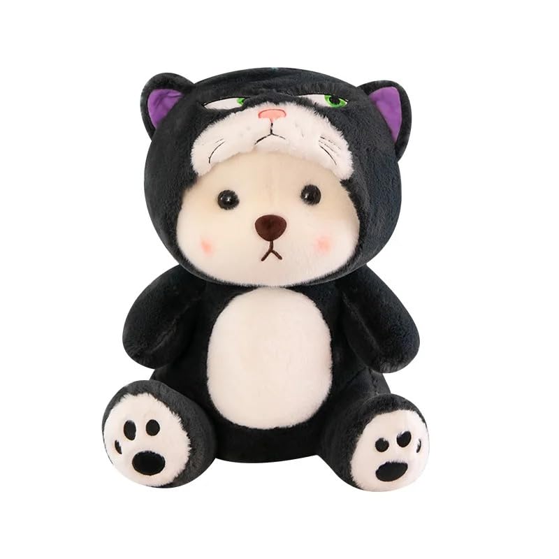 Image of Angry Cat Hoodie Bear Plush Toy 45cm - Soft Stuffed Animal for Kids, Boys & Girls | Cute Kawaii Black Cat Plush Teddy Toy Gift for Birthday, Valentine, Home Decor & Collectors