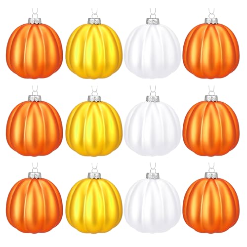 12 Pack Smiling Pumpkin Hanging Ornaments - Halloween & Autumn Decorations for Home, Garden Tree and Party, Durable Resin Ghostly Decor with Lanyards (Mix)