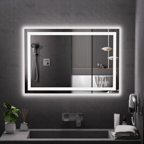 Image of Koonmi 38 inchx26 inch LED Bathroom Mirror with Anti-Fog | 90CRI Shatterproof Vanity Mirror with Backlit + Front Lit, Easy Install for Modern Bathroom and Hotel (IP65)