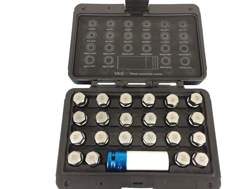 Image of TEMO 23 pc Wheel Lock Lugnut Anti-Theft Lug Nut Screw Removal Key Socket Set for Vw Audi with 1 /2 Inch Socket Adapter
