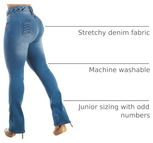 Image of Moda Xpress Women's Butt Lifting High Waisted Bootcut Jeans - Stretchy, Comfortable Flare Jeans in Junior Size Vintage Style