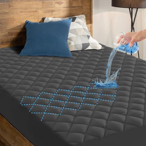 Imagen de Protector de colchón, Cobertor para Colchón Acolchado Hipoalergénico y Ultrasuave Protector para Colchón Cómodo, Suave, Transpirable e Impermeable (Gris, Matrimonial)
