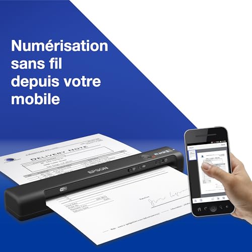 EPSON WorkForce ES-60W | Scanner de documents mobile - Alimentation par batterie, WiFi, écran LCD, 4 secondes par page, logiciel ScanSmart, alimentation automatique, noir