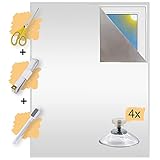 Verdunklungsstoff inkl. Saugnäpfe | Sonnenschutz zu 100% Verdunkelung | Folie mit Thermobeschichtung | Meterware für Fenster und Dachfenster lichtundurchlässig | Blackout (Perlweiß mit Saugnäpfen)
