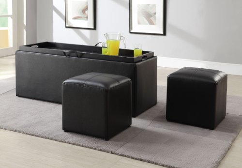 Homelegance Homelegance Blasey Storage Bench With 2 Ottomans, Bi-Cast Vinyl, Dark Brown #TOP2