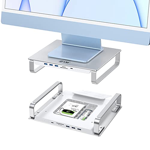 Image of EVM Type C USB Hub Aluminum Stand Multi-Functional Desk Organizer with USB-C Data, USB 3.0, Micro /SD Card Slots, M.2 NVMe & 2.5 inch SATA - Compatible with Apple Studio Display & iMac Pro - 1 Year Warranty (ES-35)
