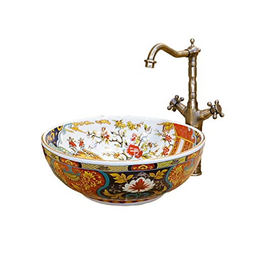 jdzjybqx Lavabo en céramique de style rétro de luxe pour salle de bain, 1 lavabo fait à la main en Jingdezhen jdzjybqx Lavabo en céramique de style rétro de luxe pour salle de bain, 1 lavabo fait à la main en Jingdezhen