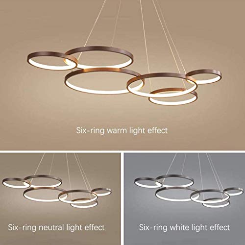 Chandelier ring 6 cercles pour grand salon éclairage LED réglable avec télécommande - 3