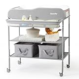 Picture of Sweeby Portable Baby Changing Table, Non-Foldable Changing Table Dresser Changing Station for Infant, Waterproof Pad Topper, Mobile Nursery Organizer for Newborn Essentials, Gray, Classic