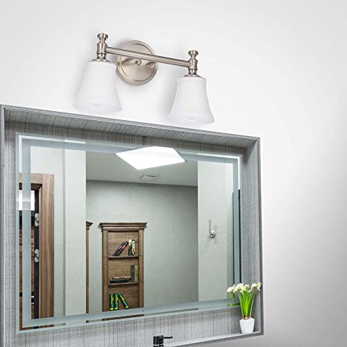 Hanaloa Bathroom Vanity Light Fixtures, Traditional Brushed Nickel 2 Lights Wall Sconce Lighting with Opal Glass Shade, Porch Wall Mount Light Fixture for Bathroom, Mirror Cabinets Hallway Stairs by Hanaloa - Image 5