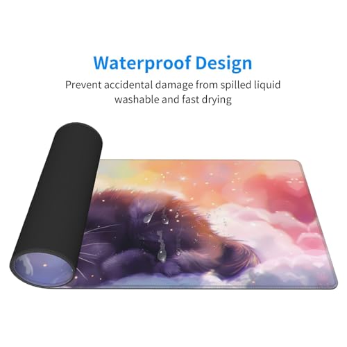 Alfombrilla de escritorio grande con estampado de gato durmiendo y nubes 4