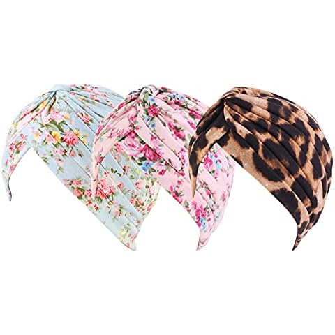 Ever Fairy Womens Floral Print Cotton Turban Chemo Sleep Cap,Turban Hat Cap Hair Wrap (Set B) Cover