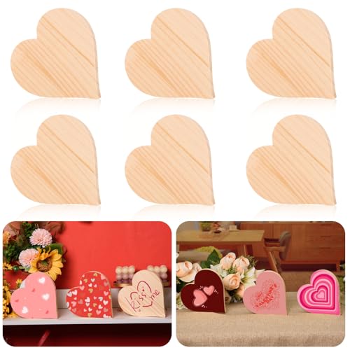 AWIZOM 6 Pcs Unfinished Wooden Heart Cutouts for Valentine's Day,