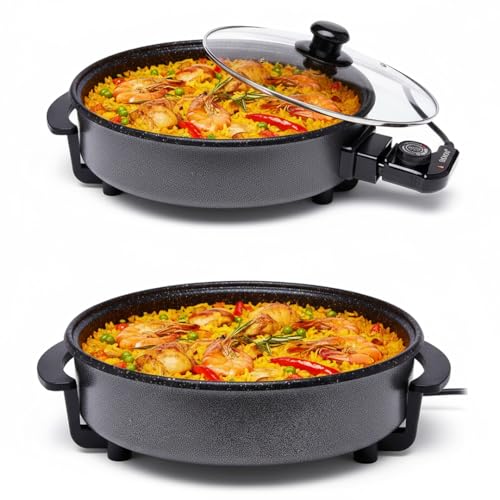 SOGO Sartén Paellera eléctrica con Tapa de Cristal Reforzado y