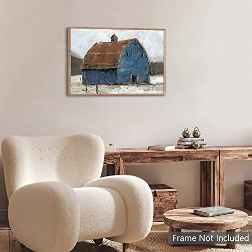 Selitiyer Rustic Farmhouse Wall Art Blue Barn Wall Decor Bathroom Oil Painting Poster Country Barn Canvas Prints Farm Old Barn Wall Art For Bedroom Living Dining Room 24X16 Inch No Frame #TOP4