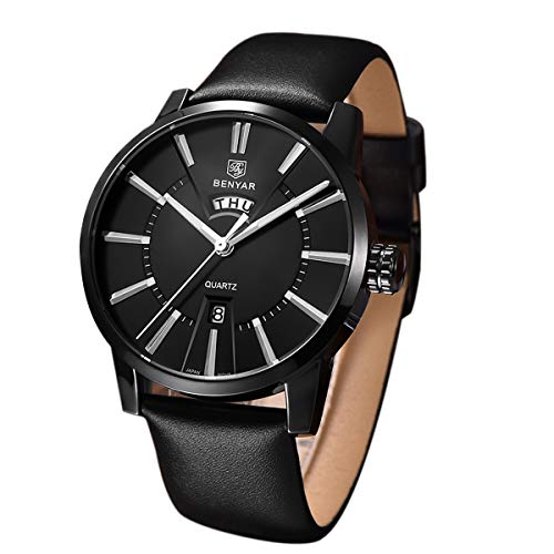Preisvergleich Produktbild BENYAR - Herren Minimalismus Armbanduhr Lederband Quarzwerk 43mm Edelstahl zifferblatt 30M Wasser- und Kratzfest Elegant Männer Geschenk