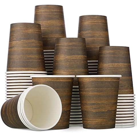 100 Pack 9 Oz Disposable Wood Grain Cups Cover