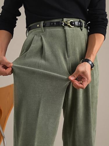 Mens Corduroy Pants Vintage Casual Straight Leg Classic Fit Pleated Dress Pants3