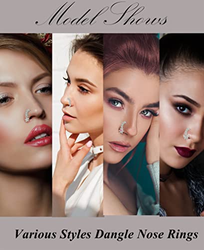 Tornito 10Pcs Dangle Nose Rings Hoop Butterfly Heart Moon Flower Star CZ Cartilage Earring Dangling Nose Body Piercing Jewelry 20G Silver Rose Gold Black Tone4