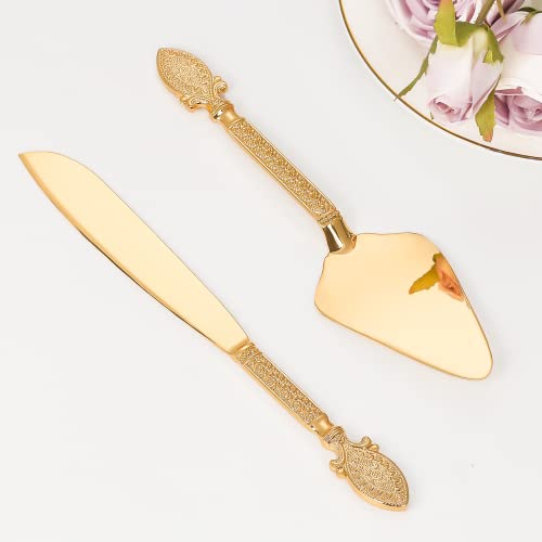 Tukdak Cake Cutting Set For Wedding, Personalized Gold Cake Knife And Server Set, Custom Cake Serving Set, Engraved Pastry Pie Server Cake Pizza Cutter, Birthday Bridal Gift (F-Vintage) #TOP3