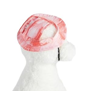 Qwinee tie dye dog hat with ear hole round brim dog puppy cat sun hat bucket hat outdoor sun protection pet caps for small medium cats dogs kitten red and white l   cucciolini doodles