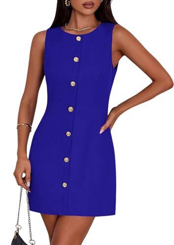 PRETTYGARDEN Work Dresses for Women 2025 Summer Business Formal Short Dress Sleeveless Button Down Elegant Office Outfits