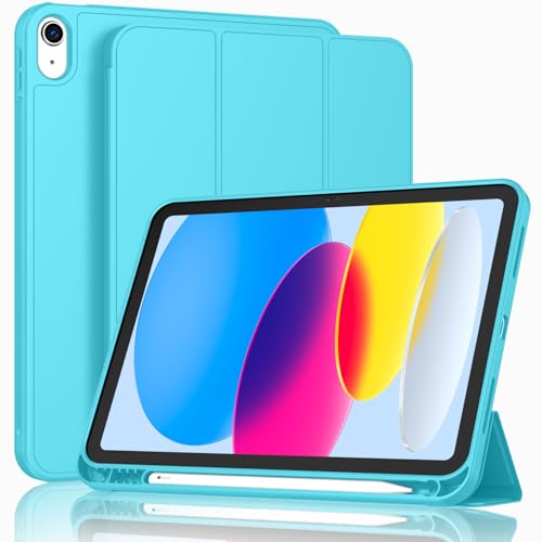 Image of ToaPoia Case for iPad (A16) 11 Inch 2025 /iPad 10th Generation 10.9 Inch 2022, Slim Trifold Stand Protective Cover with Pencil Holder and Soft TPU Back,Support Auto Sleep /Wake (Cyan)