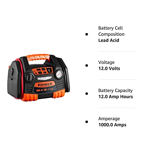 Kinverch Jump Starter With Air Compressor 1000 Peak Portable Battery Jump Starter&Usb Port/12V Power Ports #TOP6