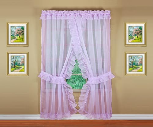 Image of Today's Curtain, Emelia Priscilla Sheer Pair 60 inch W x 63 inch L, Lilac, 5-Piece-Set