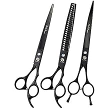 Purple Dragon 8.0 inch Professional Dog Grooming Hair Cutting Scissor &Curved Scissor&Chunker Shear Kit with Bag - for Pet Groomer or Family DIY Pet Use
