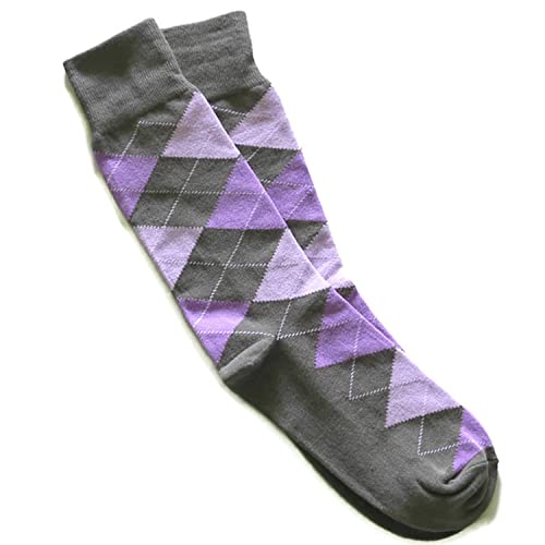 Men Purple Lavender Grey Argyle Mid Calf Dress Wedding Socks Fits 9-13 Made In USA