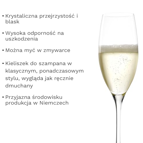 Stölzle Lausitz Kieliszki do Szampana Classic Zestaw 6 sztuk, 240 ml – Eleganckie Flûte do Prosecco i Win Musujących – Można Myć w Zmywarce, Made in Germany