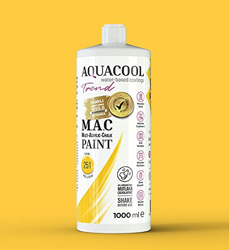 AquaCool - Pintura de secado rápido para interiores y exteriores (acrílico, cristal, cerámica, 1000 ml), color amarillo 251 Cover
