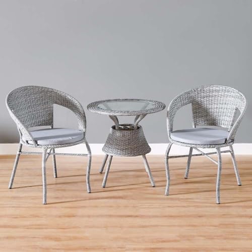 Image of India Garden Patio Seating Chair and Table Set Outdoor Balcony Garden Coffee Table Set Furniture with Table and Chairs Set (Silver with White line 2+1)