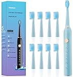 Yoomue Sonic Electric Toothbrush for Adults & Kids - 5 High-Performance Modes, 8 Replacement Heads, 2.5-Hour Fast Charge, Built-in Smart 2-Minute Timer, IPX7 Waterproof, 35Day Battery Life Light Blue
