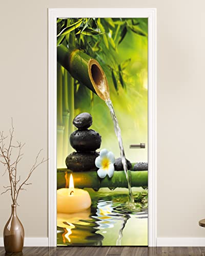 FLFK Door Mural Sticker - Zen,Peel and Stick,Combined Size 32"x80",Split