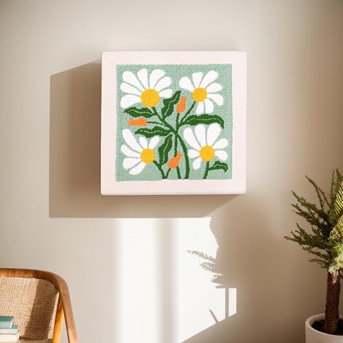 Image of DCCQ Punch Needle Kits for Beginners,Sunny Lovely White Flowers and Green Background,with Hoop Embroidery Punch Needle Starter Craft Set for Suitable as a Holiday Gift for Adults or Children