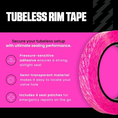 Muc Off Tubeless Felgenband, 30 mm - Druckempfindliches Felgenband für Schlauchlose Fahrradreifen - 10-Meter-Rolle mit 4 Dichtungsflicken