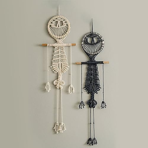 VIVIANYO HD Boho Macrame Wall Hanging Halloween Decorations Human Skeleton Tapestry 42 Inch Body Cute Skull Decoration Handmade Woven Fabric Wall Decor for Dorm Bedroom Living Room (2PCS)
