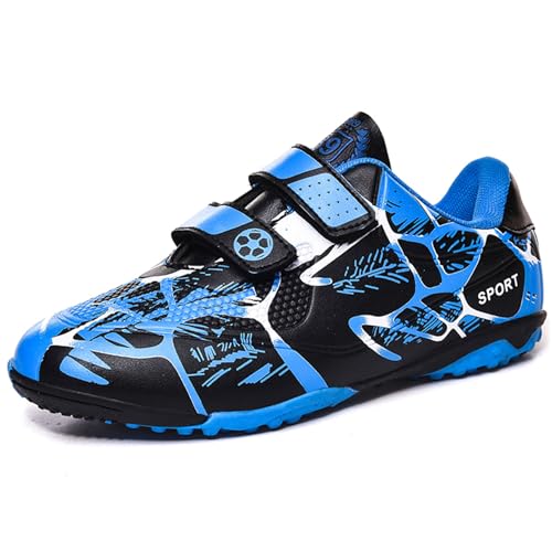 BAODLE Chaussures de Football Enfant FG/AG Professionnel Plein Air pour Garçon Football Boots TF Chaussures d'Entraînement de Football Adolescents Basses Antidérapant Bleu Taille 28