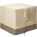 SheeChung Fire Pit Cover Square 28" L x 28" W x 25" H Waterproof 600D Heavy Duty Patio Fire Pit Table Cover Fits 24-28 Inch Firepit Bowl Outdoor Cover Beige