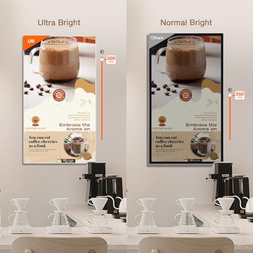 Image of Digital Signage Display 23.6 inch Wall Mount Digital Menu Board for Restaurants and Stores Advertising Screen 700 nits Ultra-High Brightness FHD Free Web Content Editor Android 2GB + 32GB